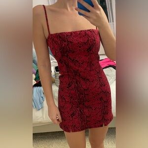 Reformation Red and Black Snake Print Mini Dress